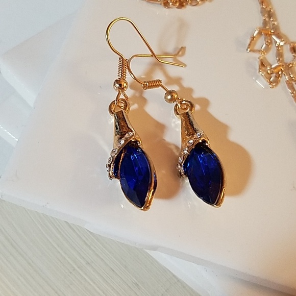 Dark Blue Rhinestones Gold Tone Set of 3 - Picture 4 of 4